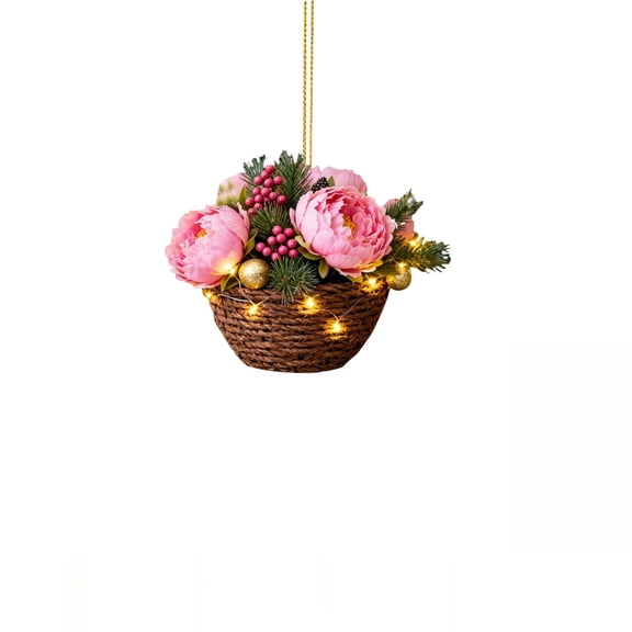 Christmas Multipurpose Acrylic Pendant - 2D Flat Flower Basket Hanging, Festive Tree Party Home Decor, Lightweight Easy-to-Hang Ornament, J