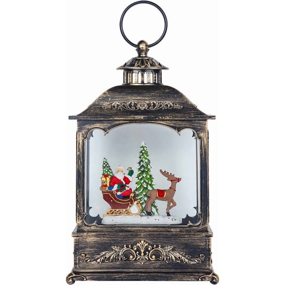 Christmas Muscal Snow Globe with Timer, USB Plug-in & Battery Operated Spinning Water Glitters Lighted Singing Snow Globe Lantern for Christmas Decorations(Santa)