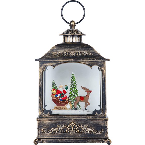 Christmas Muscal Snow Globe with Timer, USB Plug-in & Battery Operated Spinning Water Glitters Lighted Singing Snow Globe Lantern for Christmas Decorations(Santa)