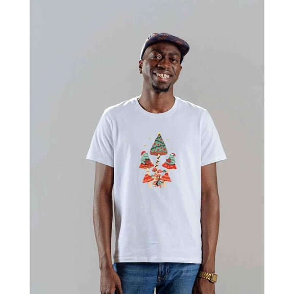 Christmas Mushrooms Cute Festive Cartoon Graphic Unisex T-Shirt up to 5XL