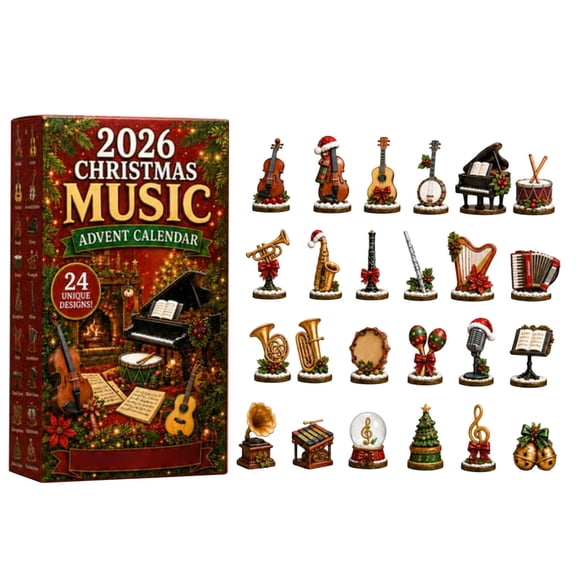 Christmas Music Advent Calendar 2026, 24 Days Holiday Countdown with 24 Unique 2D Plastic Ornaments, Musical Instrument Tree Decor, Gift for Musicians and Adults