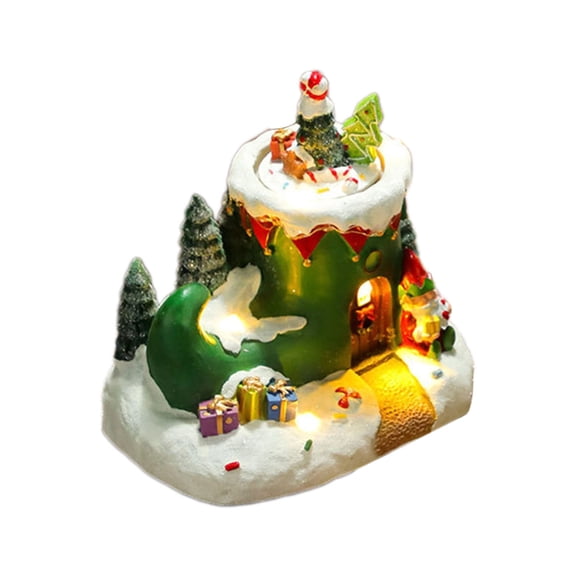 Christmas Music Box House with Lighting and Rotating Figurines Table Decors Gift