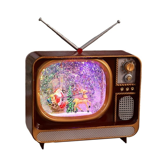 Christmas Music Box Snow Globe Night Light with Swirling Glitter for Home Office Holiday Fireplace Decor