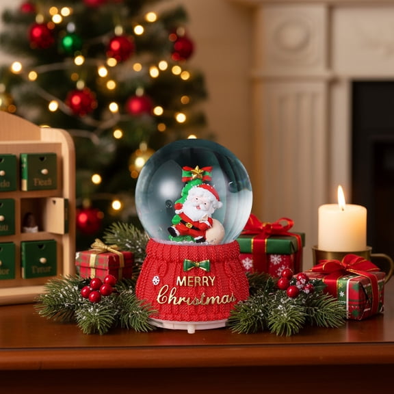 Christmas Music Crystal Box - Christmas Revolves Snow Globes Music Box,5 Inch Musical Snow Globes with Music and LED Lights, for Christmas Decor Gift