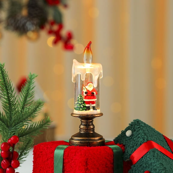 Christmas Music Flameless Candles Light, Battery Powered with Timer Flickering Flameless Candles, Glittering Santa Claus Lantern, Christmas Candles for Holiday Home Decor, Christmas Decorations