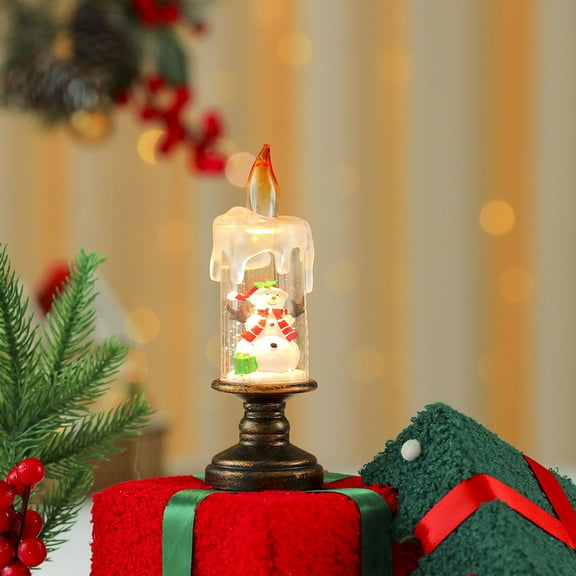Christmas Music Flameless Candles Light, Battery Powered with Timer Flickering Flameless Candles, Glittering Snowman Claus Lantern, Christmas Candles for Holiday Mantel Decor, Christmas Decorations