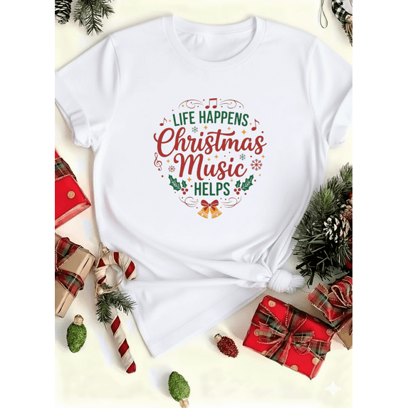 Christmas Music Helps Festive Quote Bells Holiday Joy Graphic Unisex T-Shirt up to size 5XL