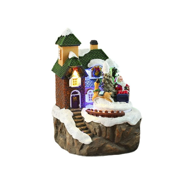 Christmas Music House Figurine Decoration Resin Snow House Model for Desktop Landscape Xmas Present