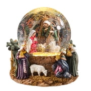 Christmas Music Snow Globe Detailed Holy Family, Wisemen & Animals Scene with Glitter Snowfall and Musical Function for Festive Religious Decor,Nativity,Multicolor