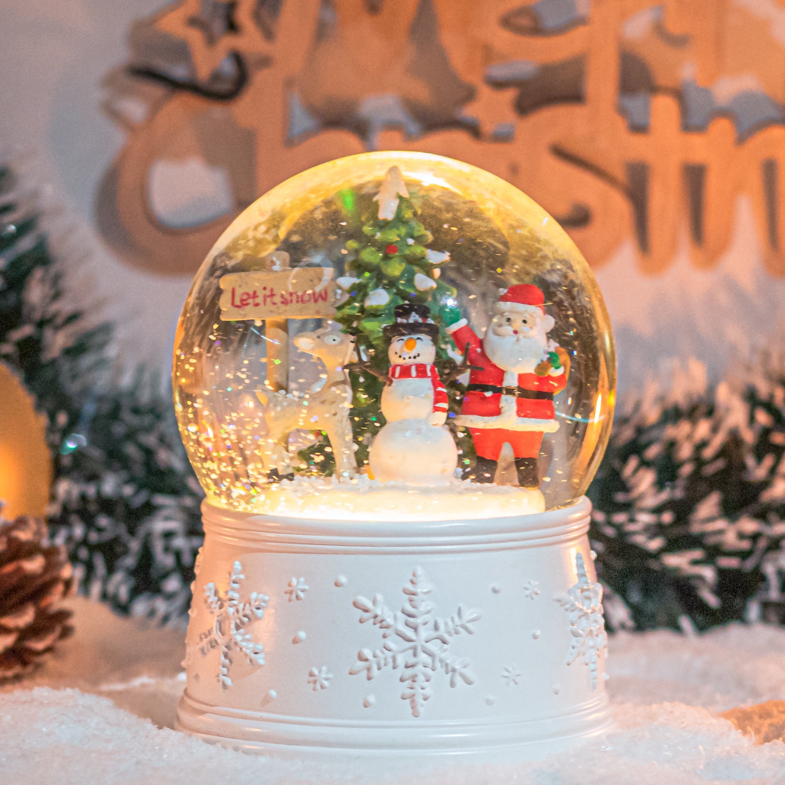 Christmas Musical Snow Globe ,Color Changing Resin Home Decor with LED ...