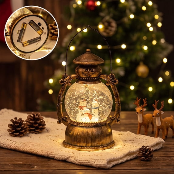 Christmas Musical Snow Globe Lantern, Water Filled Night Light, Oil Lamp Style Body with Swirling Glitter Warm Light and Eight Melodies, Tabletop Decor for Mantel Shelf or Bedside