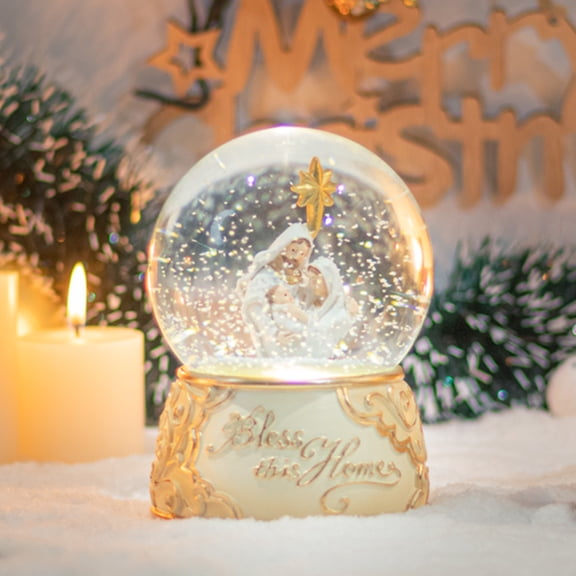 Christmas Musical Snow Globe,Nativity,''Bless this Home'' Base,Color Changing Christmas Decor,Festive Music Box for Holiday & Religious Gifting