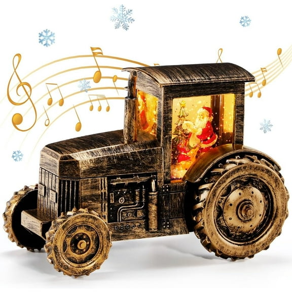 Christmas Musical Tractor Snow Globe with Santa Scene, Retro LED Holiday Decoration with 8 Christmas Songs, 6H Timer and Warm Lights, Festive Gift, Tabletop Decor
