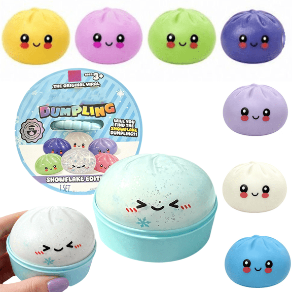 Christmas Mystery Dumpling Squishy with Steamer Box, Glitter Fidget Squeeze Dumpling Toy, Christmas Party Favor & Stocking Stuffer Gift N-Random