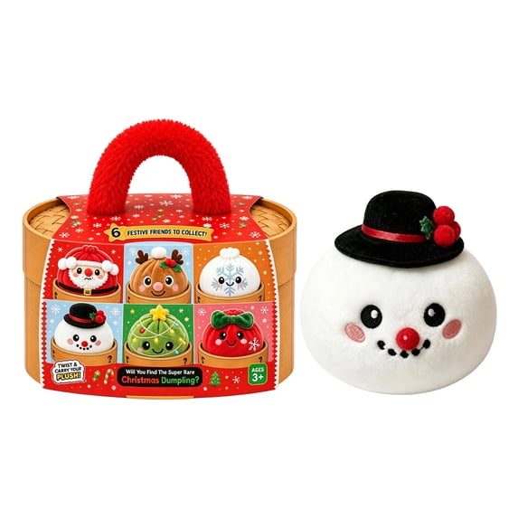 Christmas Mystery Plush Dumpling Squishies, Cute Stuffed Squeeze Fidget Toy with Steamer Box, Christmas Collectible Stress Relief Gift, Soft Dumpling Plush Toy, Plush Dumpling Fuzzy for Party Gift