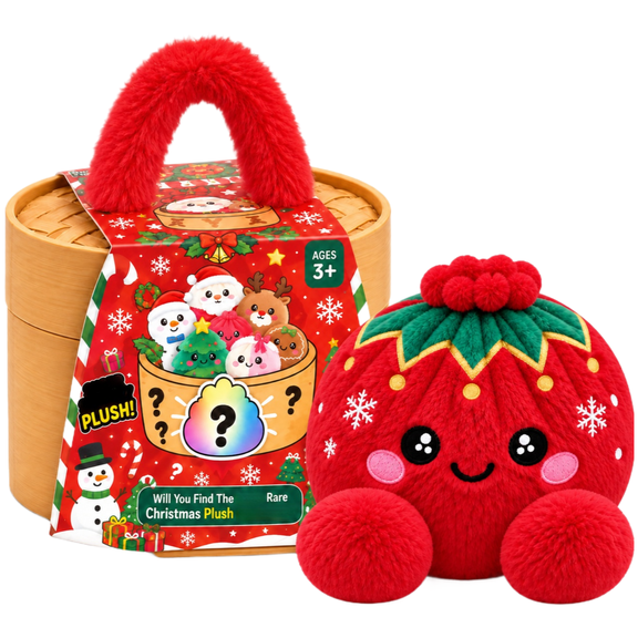 Christmas Mystery Plush Dumpling Squishy, Cute Stuffed Dumpling Squishy Plush Fidget Toy, Collectible Stress Relief Gift with Simulated Steamer & Fuzzy Handle,Christmas Stocking Stuffers, Home Decor
