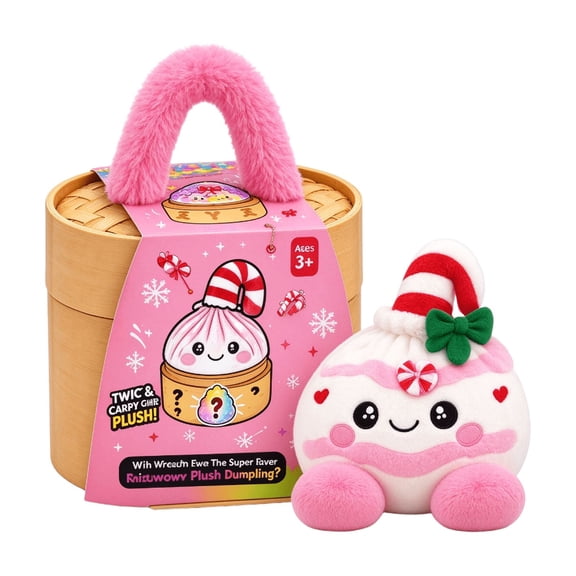 Christmas Mystery Plush Dumpling Squishy, Cute Stuffed Dumpling Squishy Plush Fidget Toy, Collectible Stress Relief Gift with Simulated Steamer & Fuzzy Handle,Christmas Stocking Stuffers, Home Decor