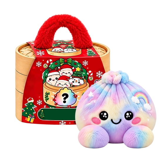 Christmas Mystery Rainbow Plush Dumpling Squishy, Cute Stuffed Dumpling Squishies Plushies Fidget Toy, Christmas Collectible Stress Relief Gift with Simulated Steamer & Fuzzy Handle,Home Decor