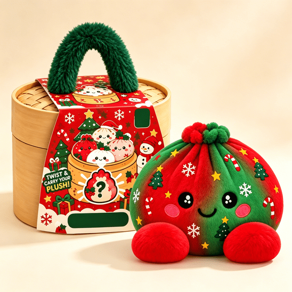 Christmas Mystery Rainbow Plush Dumpling Squishy, Cute Stuffed Plushies Fidget,Dumpling Squishies Christmas Collectible Gift with Simulated Steamer Fuzzy Handle for Holiday Part