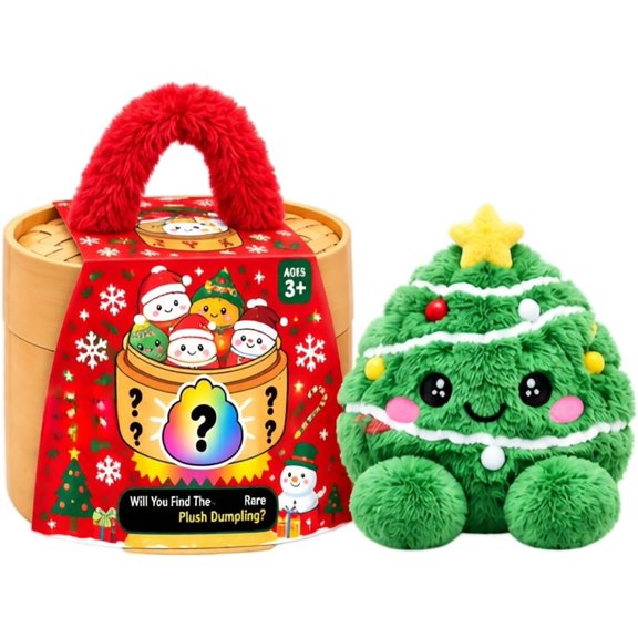 Christmas Mystery Rainbow Plush Dumpling Squishy, Cute Stuffed Plushies Fidget,Dumpling Squishies Christmas Collectible Gift with Simulated Steamer Fuzzy Handle for Holiday Part