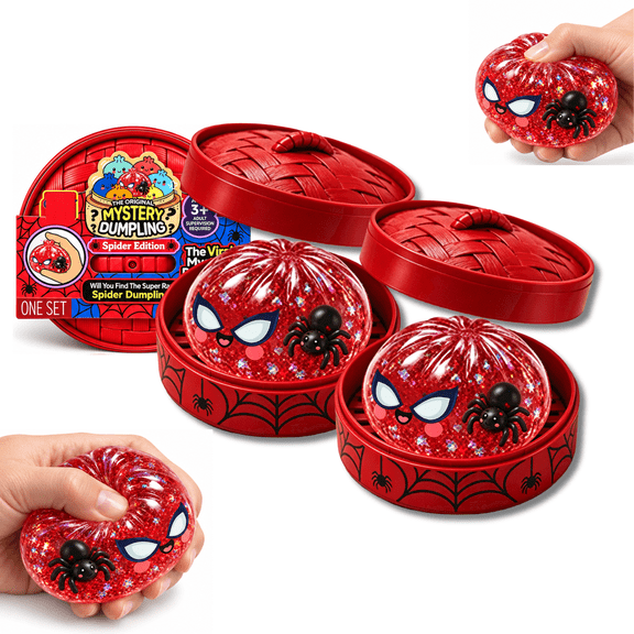 Christmas Mystery Spider Dumpling Squishy,Collectible Novelty Red Dumpling Squishies with Steamer Box, Cute Halloween Bao Bun Fidget Toy for Kids Gifts and Fans Adults 2PCS