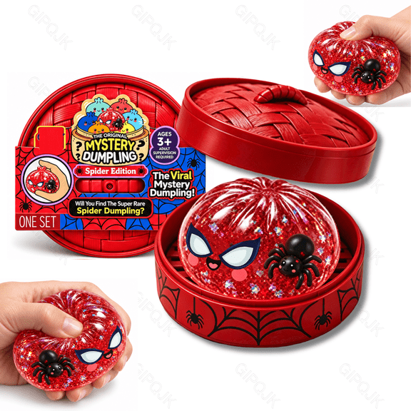 Christmas Mystery Spider Dumpling Squishy, Halloween dumpling squishies Bao Bun Fidget Toy with steamer box, squeeze stress toy, kids & adult collectible gift 1PCS