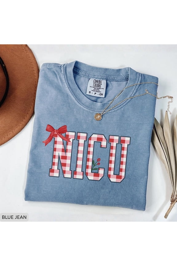 Christmas NICU Nurse Comfort Colors T-Shirt, Buffalo Plaid Neonatal Unisex Tee, Cute Holiday Nurse Gift