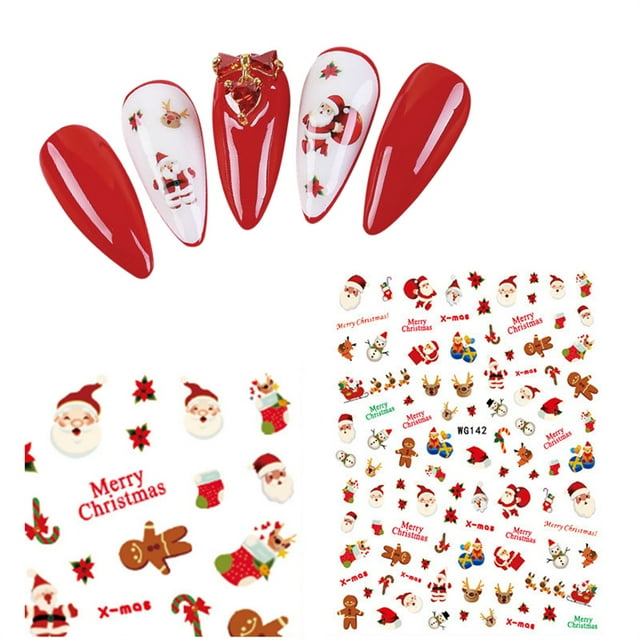 Christmas Nail Art Stickers 3D Christmas Nail Decals Winter Xmas Snowflake Santa Claus Snowman