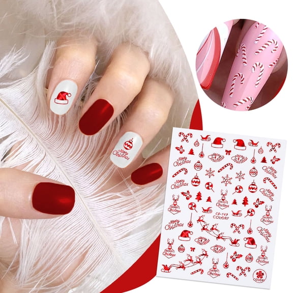 Christmas Nail Stickers Snowman Santa Doodle Abstract 3D Self Decals for Girls Holiday Party Designs