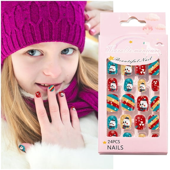 Christmas Nail Stickers for Kids 24pc Cute Holiday Wearable Festive Nail Decals Nail Designs for Children 24PCS