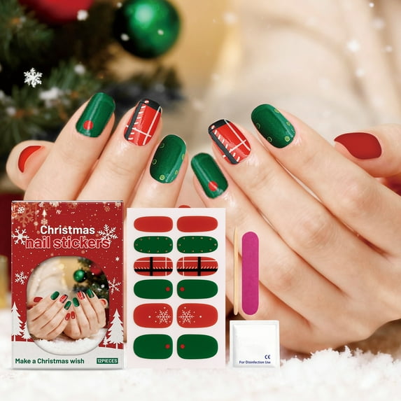 Christmas Nail Tips, Christmas False Nails, Removable Reusable Holiday Nail Stickers, Safe Non-Irritating Nail Art Patches for Festive Manicure