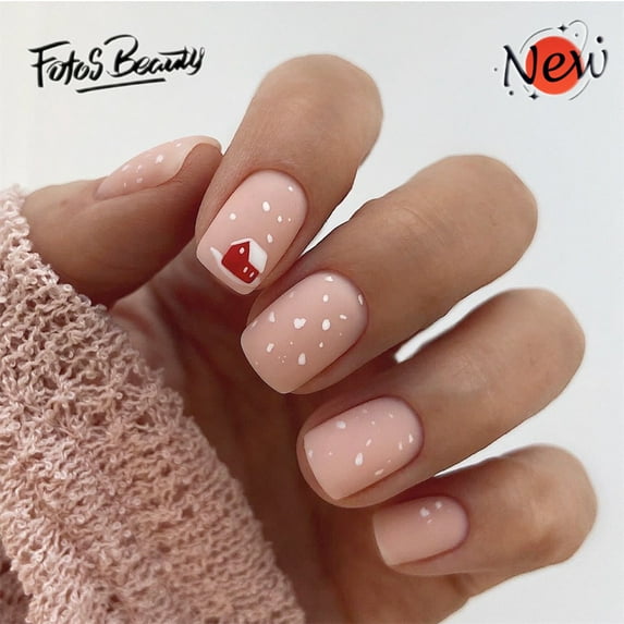 Christmas Nails Fofosbeauty 24pcs Press on Nails, Square Tip Nails, Christmas Fake Nails, Full Cover Acrylic Nails for Girls Kids, Square Autumn Winter Christmas Snow