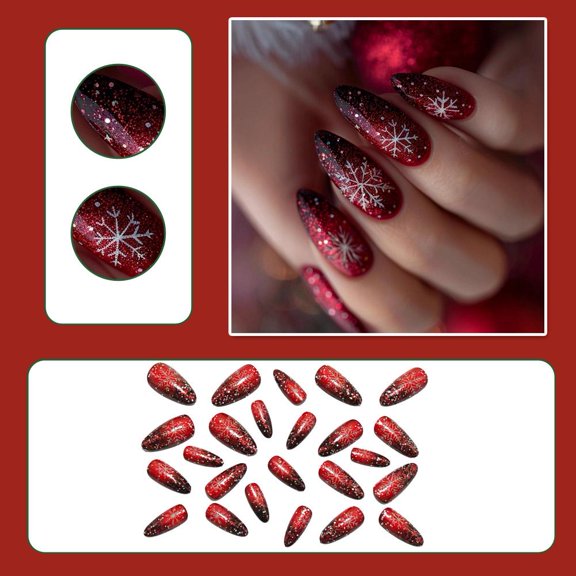Christmas Nails Medium Square Fake Nails Christmas Tree with Winter Snowfla