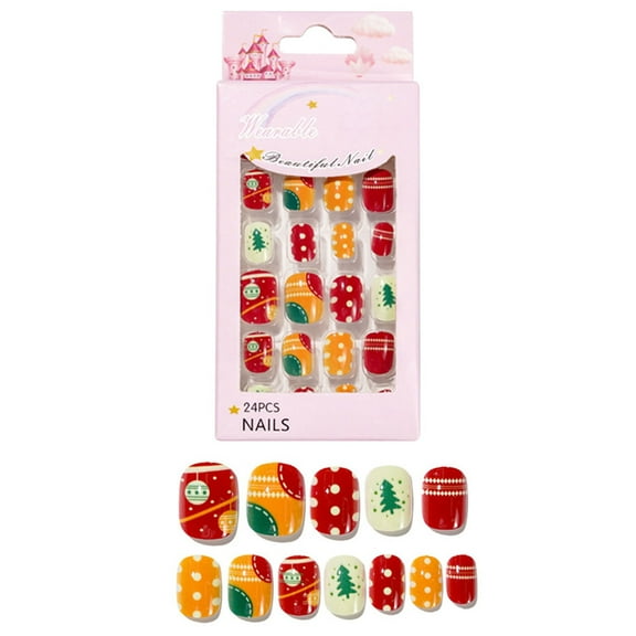 Christmas Children's Nails - 24 Count Wearable for Little Girls - Cute Manicure for Kids - Decorative Hand Nail Stickers