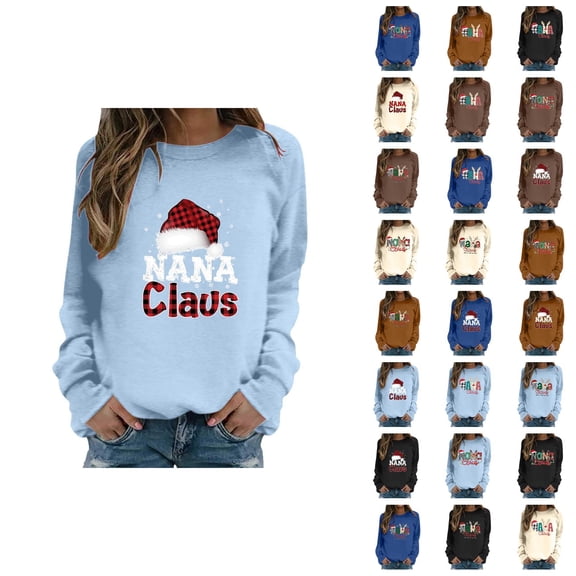 Christmas Nana Claus Sweatshirt for Women 2025 Long Sleeve Crewneck Nana Shirt Pullover Top