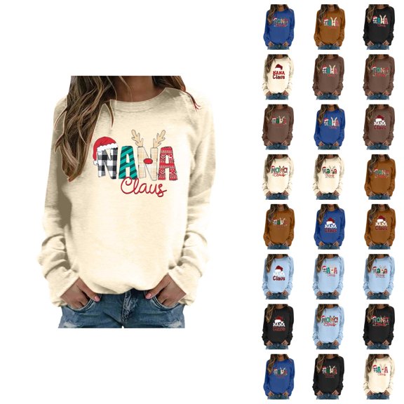 Christmas Nana Claus Sweatshirt for Women 2025 Long Sleeve Crewneck Nana Shirt Pullover Top