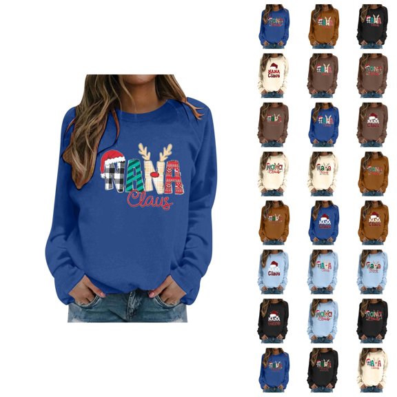 Christmas Nana Claus Sweatshirt for Women 2025 Long Sleeve Crewneck Nana Shirt Pullover Top