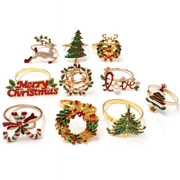 Christmas Napkin Rings - 10 Napkin Holder Rings for Holiday
