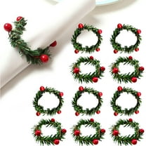 Christmas Napkin Rings, Christmas Napkin Holder, Holly Berry Candle Wreath for Banquet Table Decorations, Set of 10
