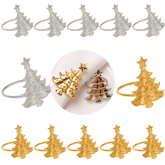 Christmas Napkin Rings Set of 12, Christmas Tree Metal Napkin Holder Rings Xmas Holiday Napkin Ring for Christmas Themed Holiday Party Dinner Wedding Table Decoration