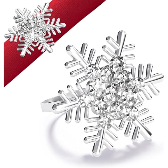 Christmas Napkin Rings Set of 8, Silver Snowflake with White Rhinestone Napkin Holder for Christmas Thanksgiving Winter Holiday Place Setting, Weddings, Party Table Decoration