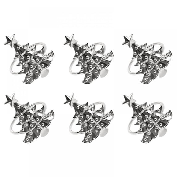 Christmas Napkin Rings Set of 6, Gold/Silver Xmas Tree Snowflake Elk Napkin Holder Rings for Christmas Wedding Holiday Dinner Table Decoration