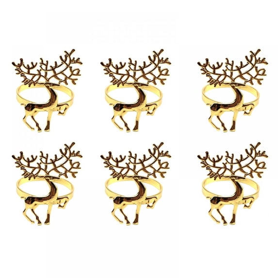 Christmas Napkin Rings Set of 6, Gold/Silver Xmas Tree Snowflake Elk Napkin Holder Rings for Christmas Wedding Holiday Dinner Table Decoration
