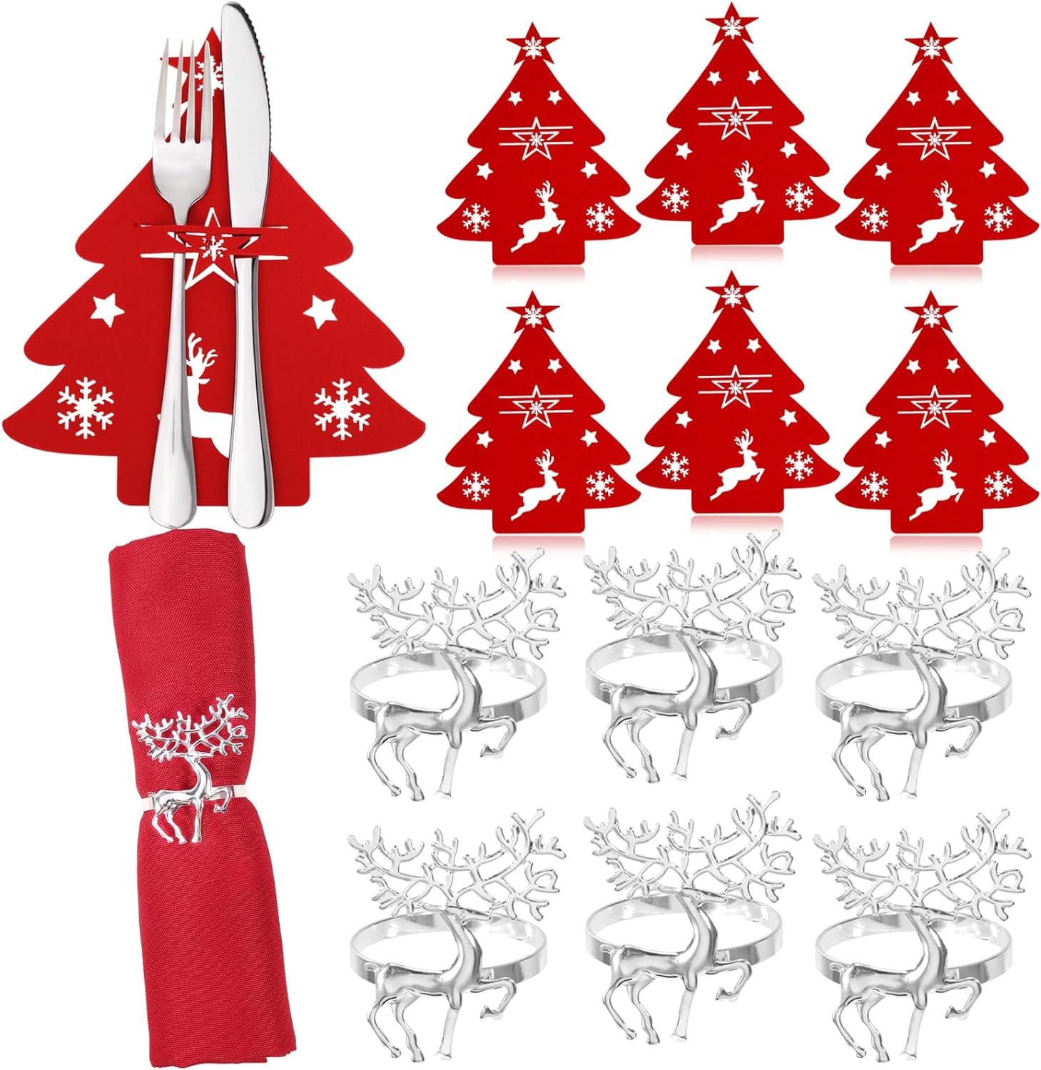 Christmas Napkin Rings Set of 6, Holiday Napkin Rings Christmas