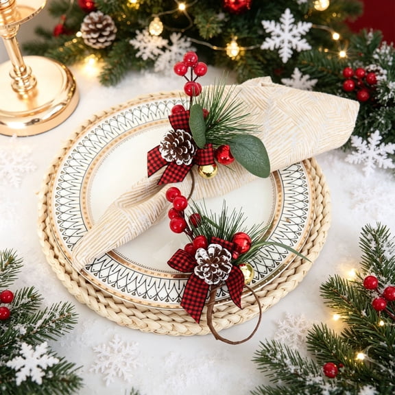 Christmas Napkin Wreath Berry Adorned Napkin Ring Table Setting