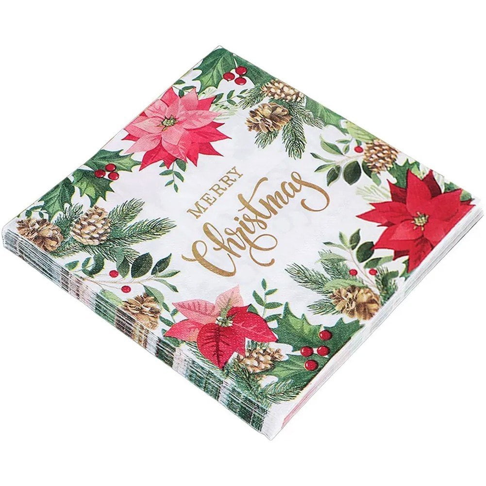 Christmas Vacation Party Napkins – 40pcs Disposable Cocktail Napkins, 7.8x4.5 In, White Design