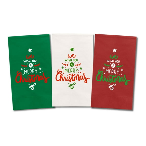 Christmas Napkins, We Wish You A Merry Christmas, White, Green and Red Paper Dinner Napkins, Christmas Table Decor and Guest Towels, Christmas Gift, Party Favors (12Pack - (4Red, 4Green & 4White))