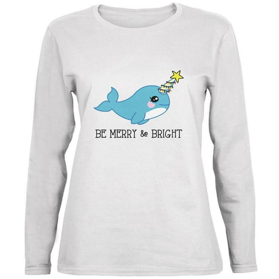 Christmas Narwhal Be Merry and Bright Ladies' Relaxed Jersey Long-Sleeve Tee White MD