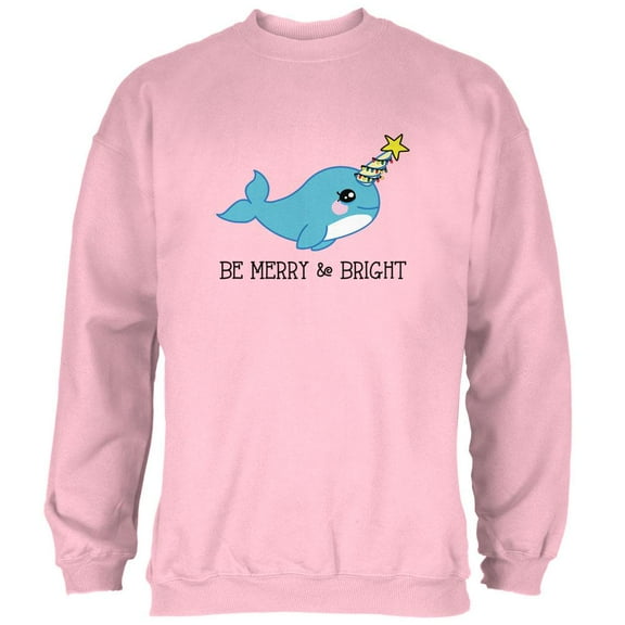 Christmas Narwhal Be Merry and Bright Mens Sweatshirt Light Pink 2XL
