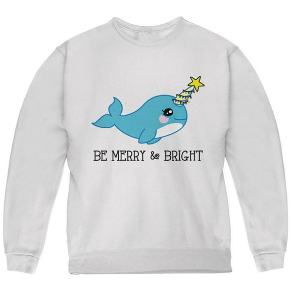 Christmas Narwhal Be Merry and Bright Youth Sweatshirt White YLG